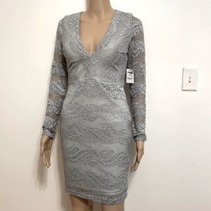 CHARLOTTE RUSSE. Lace gray mini dress with long sleeves size Small.